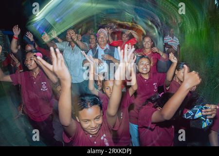 Bhaktapur, Nepal. 22nd Sep, 2023. People dance and celebrate as the members of Choking Ganesh Dhimey Baja Khala complete their music training session in Sipadole, Bhaktapur on September 22, 2023. (Photo by Amit Machamasi/NurPhoto) Credit: NurPhoto SRL/Alamy Live News Stock Photo