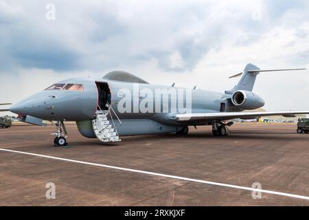 Raytheon Bombardier Sentinel R1 airborne battlefield and ground surveillance aircraft of the Royal Air Force at RAF Fairford, UK - July 13, 2018 Stock Photo