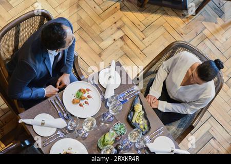 High angle view of businesspeople in restaurant Stock Photo