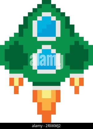 battle ship pixels green Stock Vector