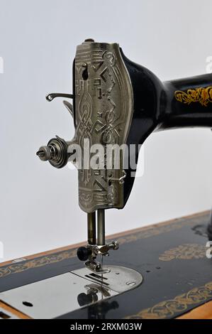 old vintage sewing machine on white background Stock Photo