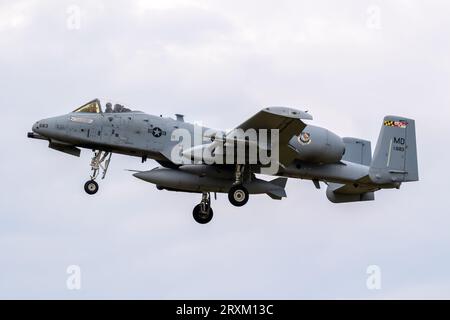 US Air Force A-10C Thunderbolt II attack aircraft from Maryland Air National Guard arriving at Jagel Airbase for NATO exercise Air Defender 2023. Jage Stock Photo