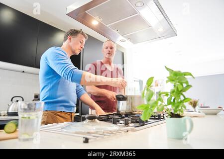 Gay couple cooking Stock Photo