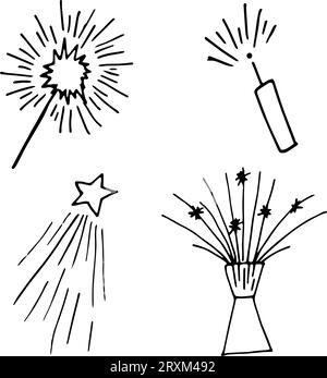 Collection of sparklers.Simple doodling style.Holiday candles for parties and holidays.Design for Christmas and New Year.Handmade art Stock Vector