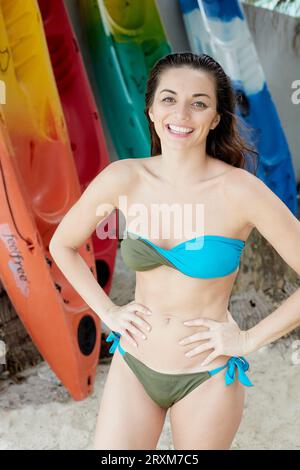 Smiling young woman on beach in Ko Samui, Thailand Stock Photo