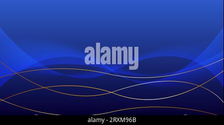Blue abstract luxury background with wavy and golden ribbon shiny lines. Modern graphic pattern banner template design. Vector illustration Stock Vector