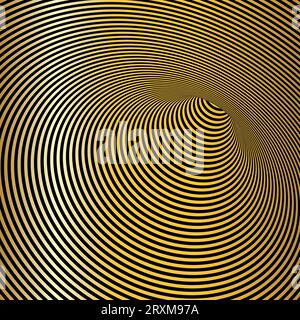 Wormhole Optical Illusion. Geometric Black and golden luxury Hypnotic Tunnel. Vector illustration Stock Vector