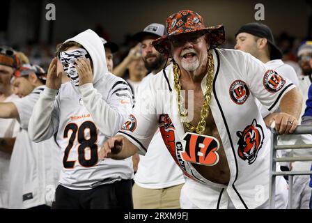 Cincinnati, United States. 25th Sep, 2023. Cincinnati Bengals fans cheer for their team against the Los Angeles Rams at Paycor Stadium on Monday, September 25, 2023 in Cincinnati, Ohio. Photo by John Sommers II/UPI Credit: UPI/Alamy Live News Stock Photo