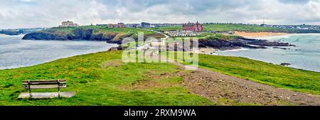 Town seen from Towan Head lookout, Newquay, England, UK Stock Photo