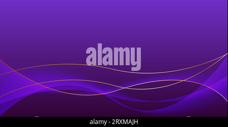 Violet abstract luxury background with wavy and golden ribbon shiny lines. Modern graphic pattern banner template design. Vector illustration Stock Vector