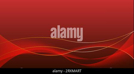 Red abstract luxury background with wavy and golden ribbon shiny lines. Modern graphic pattern banner template design. Vector illustration Stock Vector