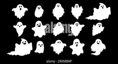 Ghosts Silhouette Set. Collection of mystical evil Halloween spirits. Vector Illustration Stock Vector