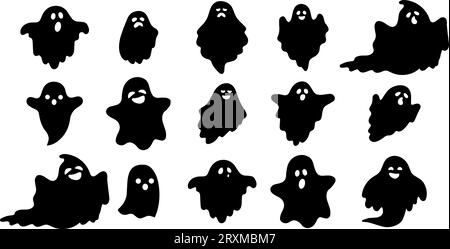 Ghosts Silhouette Set. Collection of mystical evil Halloween spirits. Vector Illustration Stock Vector