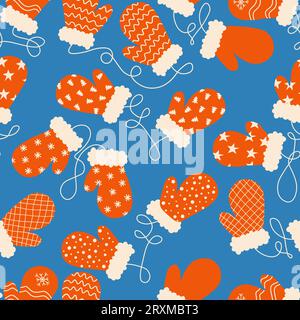 Winter mittens seamless. Christmas pattern for wrapping paper and new year fabrics and linens and festive accessories and kids clothes print. Vector i Stock Vector
