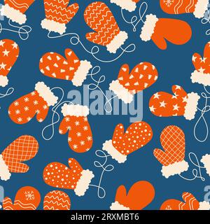 Winter mittens seamless. Christmas pattern for wrapping paper and new year fabrics and linens and festive accessories and kids clothes print. Vector i Stock Vector