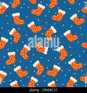 Winter socks seamless. Christmas pattern for wrapping paper and new year fabrics and linens and festive accessories and kids clothes print. Vector ill Stock Vector