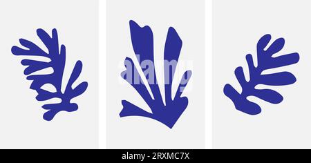 A set of three abstract posters designs. Modern wall art with organic irregular geometric shapes. Minimalistic image for creative design. Vector illus Stock Vector