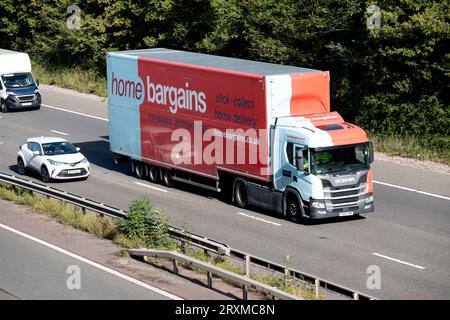 Home Bargains lorry on the M40 motorway, Warwickshire, UK Stock Photo