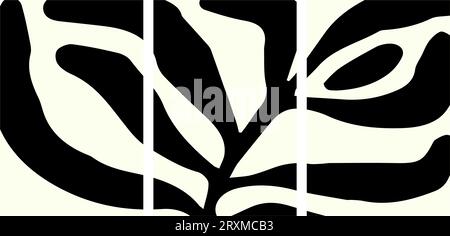 A set of three abstract posters designs. Modern wall art with organic irregular geometric shapes. Minimalistic image for creative design. Vector illus Stock Vector