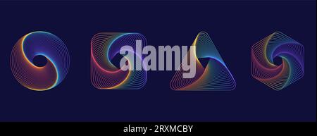 Abstract shapes in trendy rainbow color. Trendy retro 1980s, 90s style. Vector illustration. Stock Vector