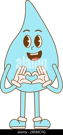 Cartoon cute drop water character in retro style. Vector ilustration Stock Vector