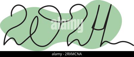 2024 continuous one line. Thin line art freehand font, single outline drawing or simple logo. Vector illustration Stock Vector