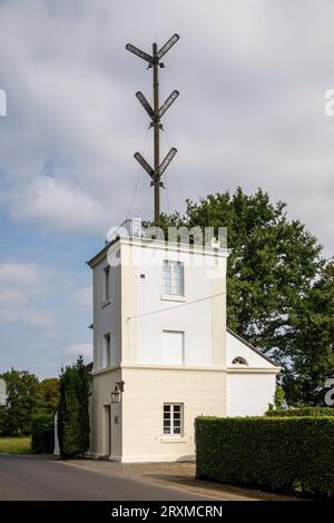 Prussian optical telegraph in the Flittard district, Cologne, Germany. Telegraph station No. 50 of the semaphore system existing between 1832 and 1849 Stock Photo