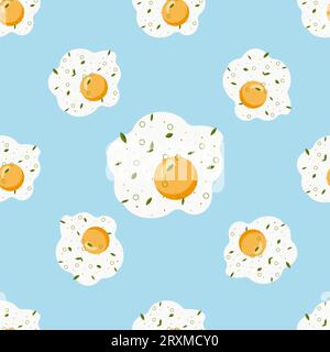 Yummy fried egg seamless pattern. Background for your design, fabric textile, wallpaper or wrapping paper.Vector illustration Stock Vector