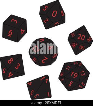 D8 D10 D12 D20 Dice for Board games. Collection of polyhedral dices with different sides. Vector illustration Stock Vector