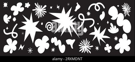 Abstract retro shapes set. Groovy funky flower, bubble, star, loop, waves in trendy retro 90s 00s cartoon style. Contemporary aesthetic element for lo Stock Vector