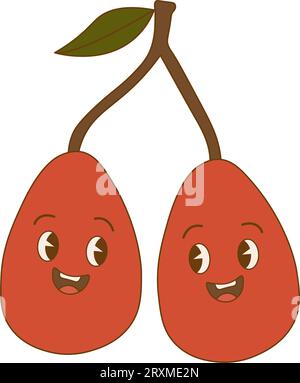 Funny couple of cherries in form of  eggs in retro style. Happy Easter day. Two 70s happy berries in shape of  eggs. Vector illustration Stock Vector