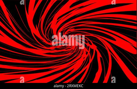 Black and red swirl of dynamic lines of movement on a black background. A funnel of bloody paint flows. Vector background in manga style. Stock Vector