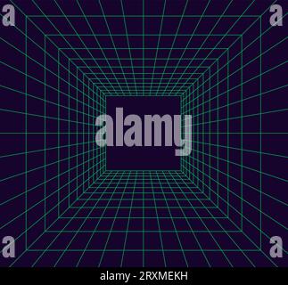 Grid room in perspective in 3d style. Indoor wireframe from green laser beam,  digital empty box. Abstract geometric design. Vector illustration Stock Vector