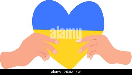 Hands holding blue and yellow  flag in heart shape. No to war in Ukraine. Antiwar concept. Vector illustration Stock Vector