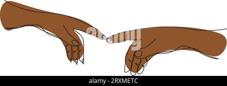 Continuous one line drawing two hands touch each other. Reconciliation concept.  The concept of tender relationships, mutual assistance. Vector illust Stock Vector