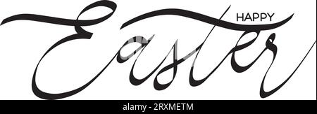 Happy Easter black linear lettering. Hand drawn elegant modern calligraphy. Design for holiday greeting card and invitation. Vector illustration Stock Vector