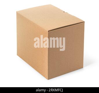 One closed cardboard box on white background Stock Photo - Alamy