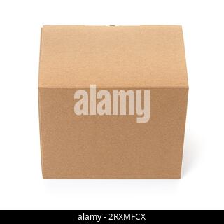 One closed cardboard Box or brown paper package box isolated  on white background Stock Photo