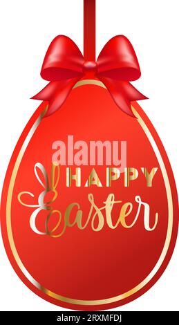 Easter desing. Egg banner with ribbon and bow. Festive background. Decorative illustration for print, web. Vector illustration Stock Vector