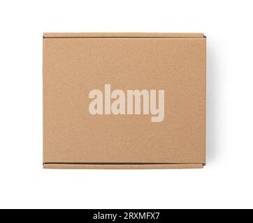 One closed cardboard Box or brown paper package box isolated  on white background, top view Stock Photo
