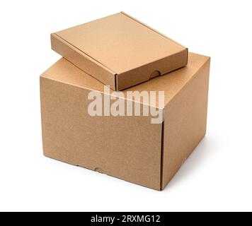 Two closed cardboard Box or brown paper package box isolated  on white background Stock Photo