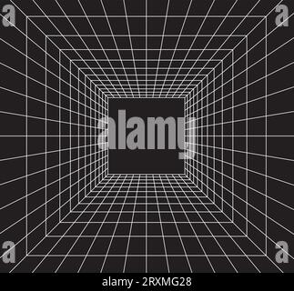 Grid room in perspective in 3d style. Indoor wireframe from white laser beam,  digital empty box. Abstract geometric design. Vector illustration Stock Vector