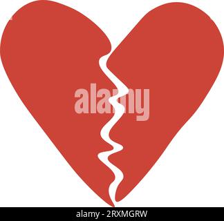 Red broken heart or divorce. Simple isolated broken heart shape on white. Vector illustration Stock Vector
