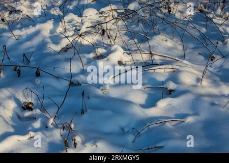snowdrifts in winter after a snowfall, a large amount of snow in snowdrifts in winter Stock Photo