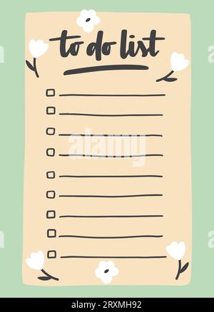 To do list template decorated by cute flower. Cute design of schedule, daily planner or checklist. Vector hand-drawn illustration. Perfect for plannin Stock Vector