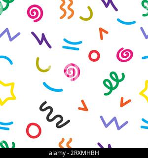 Trendy squiggles  90s style seamless pattern. Simple childish print. For textile, backdrop, packaging. Vector illustration Stock Vector