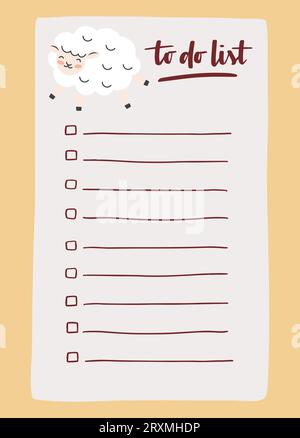 To do list template decorated by cute sheep. Cute design of schedule, daily planner or checklist. Vector hand-drawn illustration. Perfect for planning Stock Vector