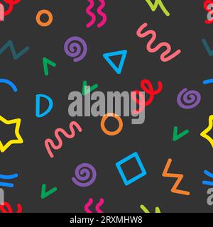 Trendy squiggles  90s style seamless pattern. Simple childish print. For textile, backdrop, packaging. Vector illustration Stock Vector