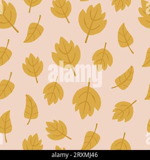 Vector seamless pattern with yellow leaves on beige. Autumn nature pattern. Vector illustration Stock Vector
