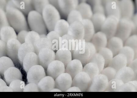 new hygienic cotton swabs using natural cotton, small white cotton on sticks that are used for personal hygiene Stock Photo